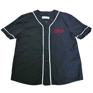 Hollister Dr Pepper Baseball Jersey Mens XS Black Boxy Fit Button Up Shirt 23